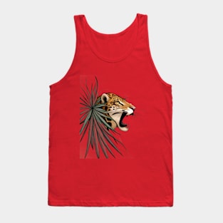 tribal of a jaguar between the leaves of a bush as a simple line drawing Tank Top